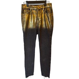 Zara Metallic Size 4 Gold & Black Ombre Jeans Frayed Hem